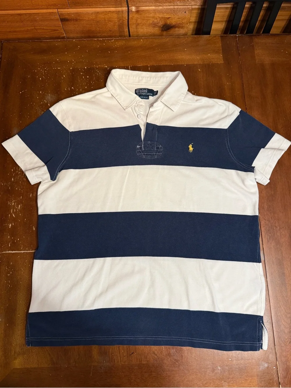 Polo Ralph Lauren Rugby Polo Shirt Men’s XL Custom Fit Navy White Stripe
